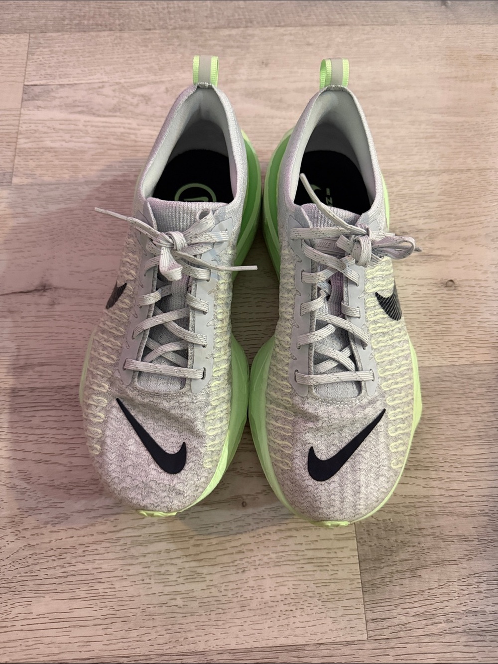 Nike Light Gray Knit Sneakers with Neon Green Soles